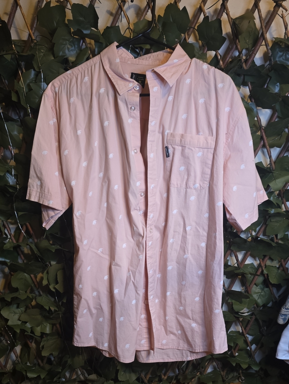 Flag nor Fail pink and white goat print button up shirt men’s L